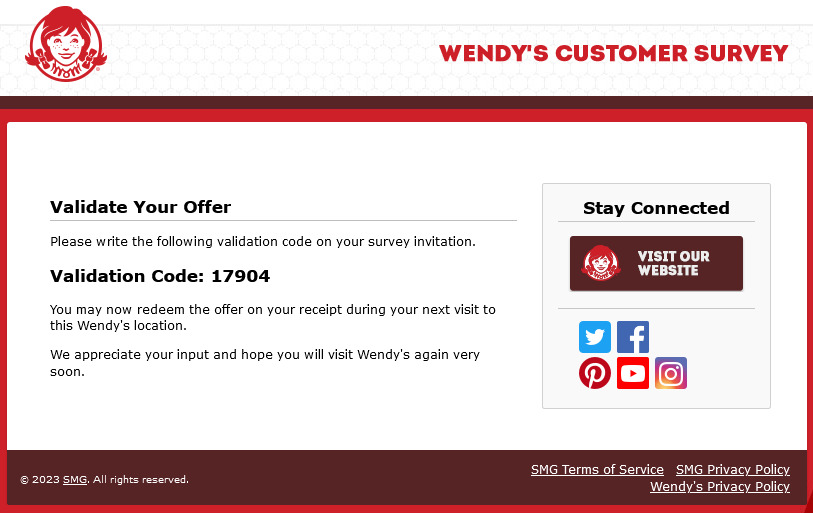 TalkToWendys.com survey